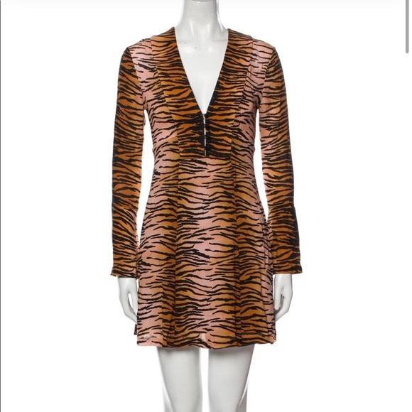 A.L.C. Brinkley Leopard Animal Print Fit And Flare Silk Mini Dress Size 2 - Picture 4 of 12